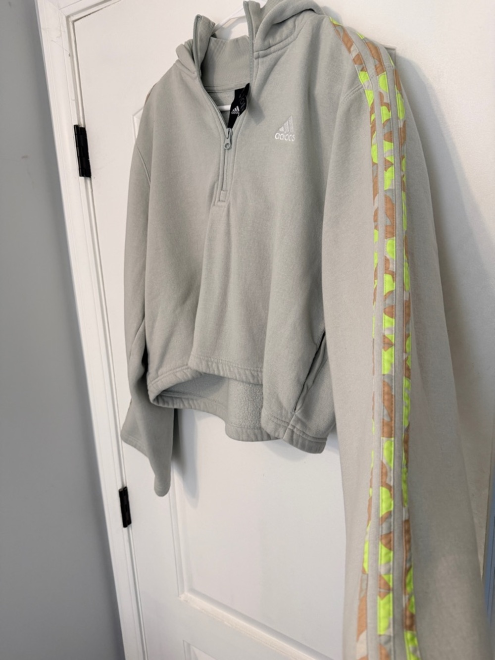 adidas Light Sage Half-Zip Hoodie with White Logo - Picture 5 of 11